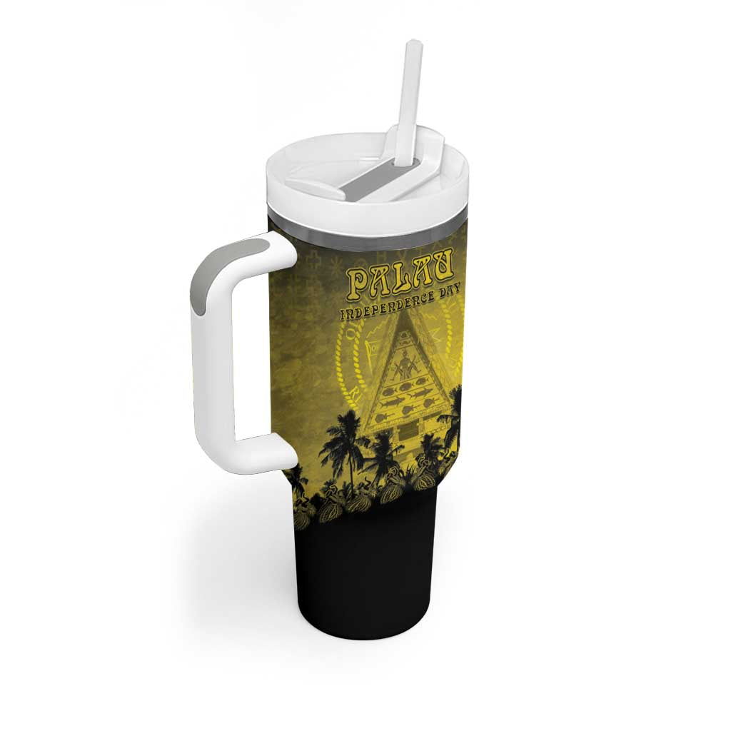 Personalised Palau Independence Day Tumbler With Handle Palauan Tattoo Pattern LT05 - Polynesian Pride