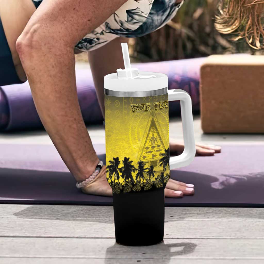 Personalised Palau Independence Day Tumbler With Handle Palauan Tattoo Pattern LT05 - Polynesian Pride