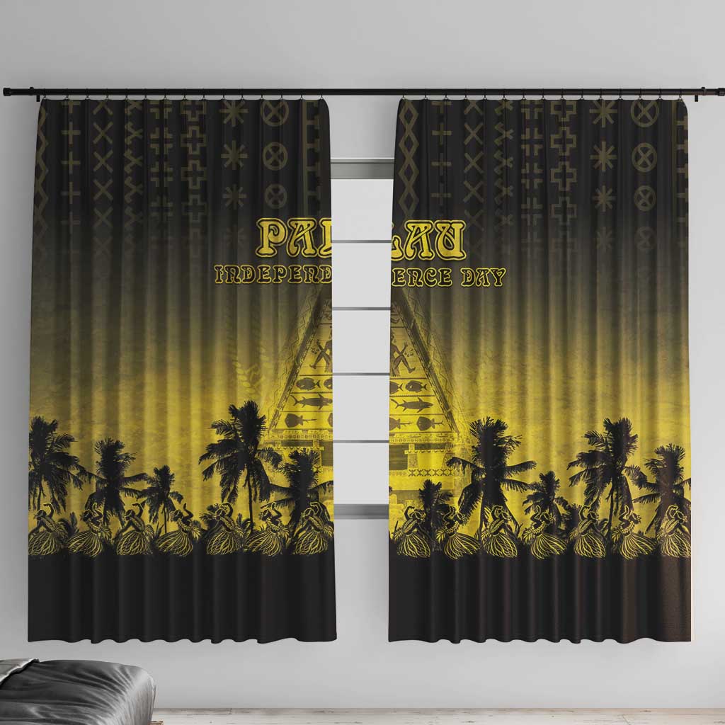 Palau Independence Day Window Curtain Palauan Tattoo Pattern LT05 With Hooks Black - Polynesian Pride