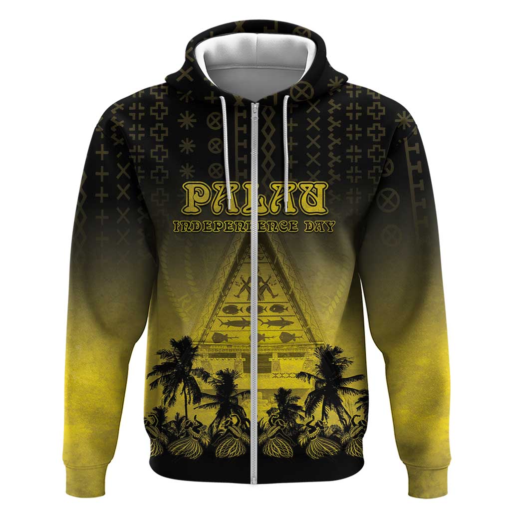 Personalised Palau Independence Day Zip Hoodie Palauan Tattoo Pattern LT05 Zip Hoodie Black - Polynesian Pride