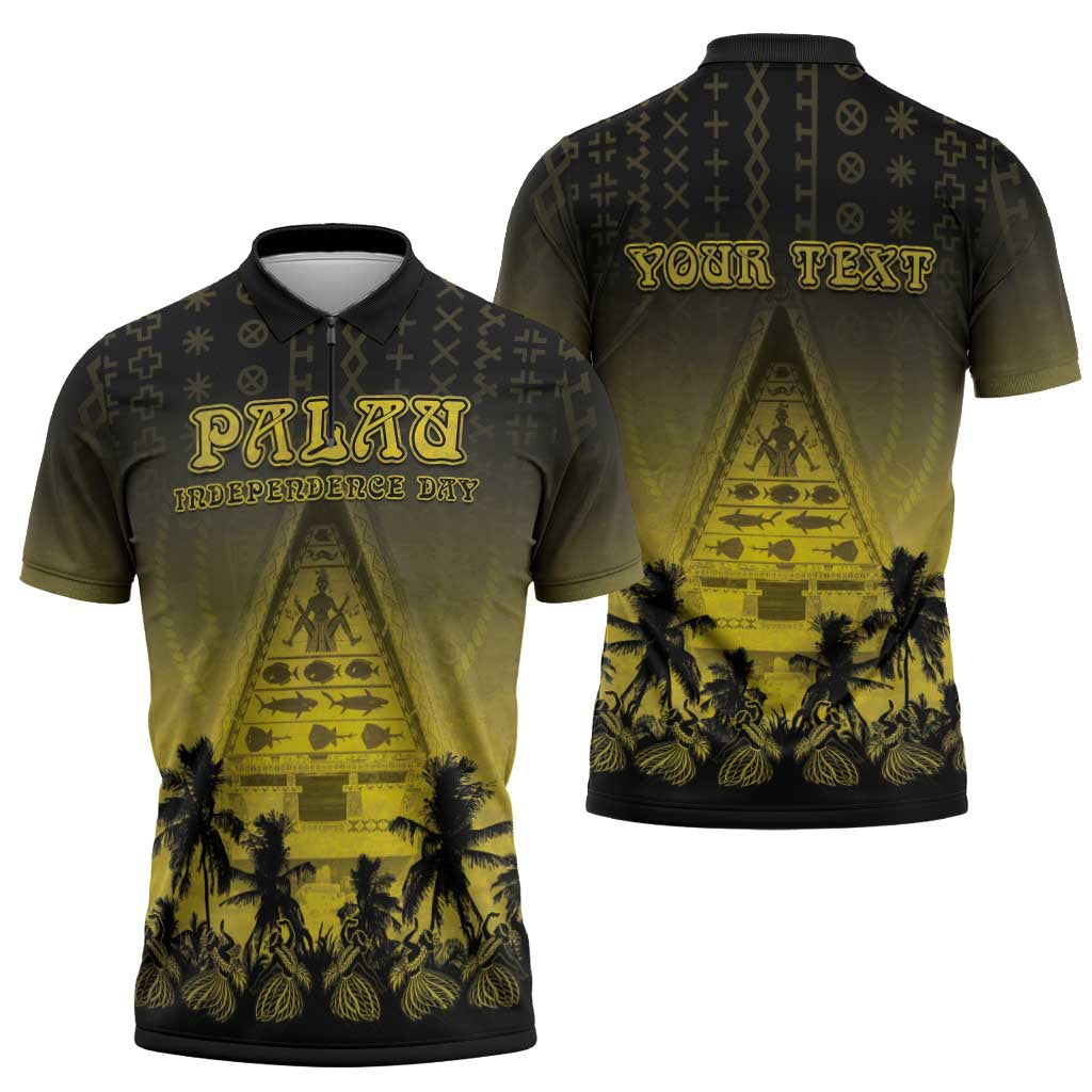 Personalised Palau Independence Day Zipper Polo Shirt Palauan Tattoo Pattern LT05 - Polynesian Pride