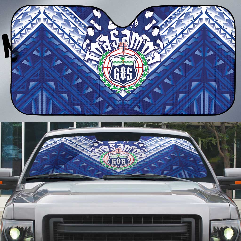 Toa Samoa Rugby Auto Sun Shade Samoan Pride With Tribal Pattern LT05 Blue - Polynesian Pride