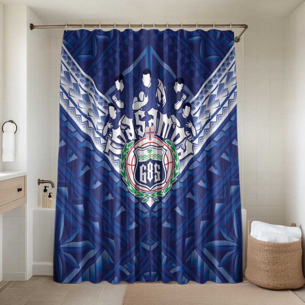Toa Samoa Rugby Bathroom Set Samoan Pride With Tribal Pattern LT05 Shower Curtain Only Blue - Polynesian Pride