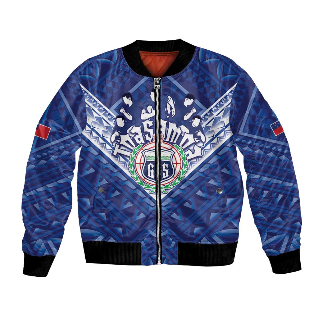 Toa Samoa Rugby Custom Bomber Jacket Samoan Pride With Tribal Pattern LT05 Unisex Blue - Polynesian Pride