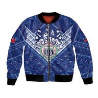 Toa Samoa Rugby Custom Bomber Jacket Samoan Pride With Tribal Pattern LT05 Unisex Blue - Polynesian Pride