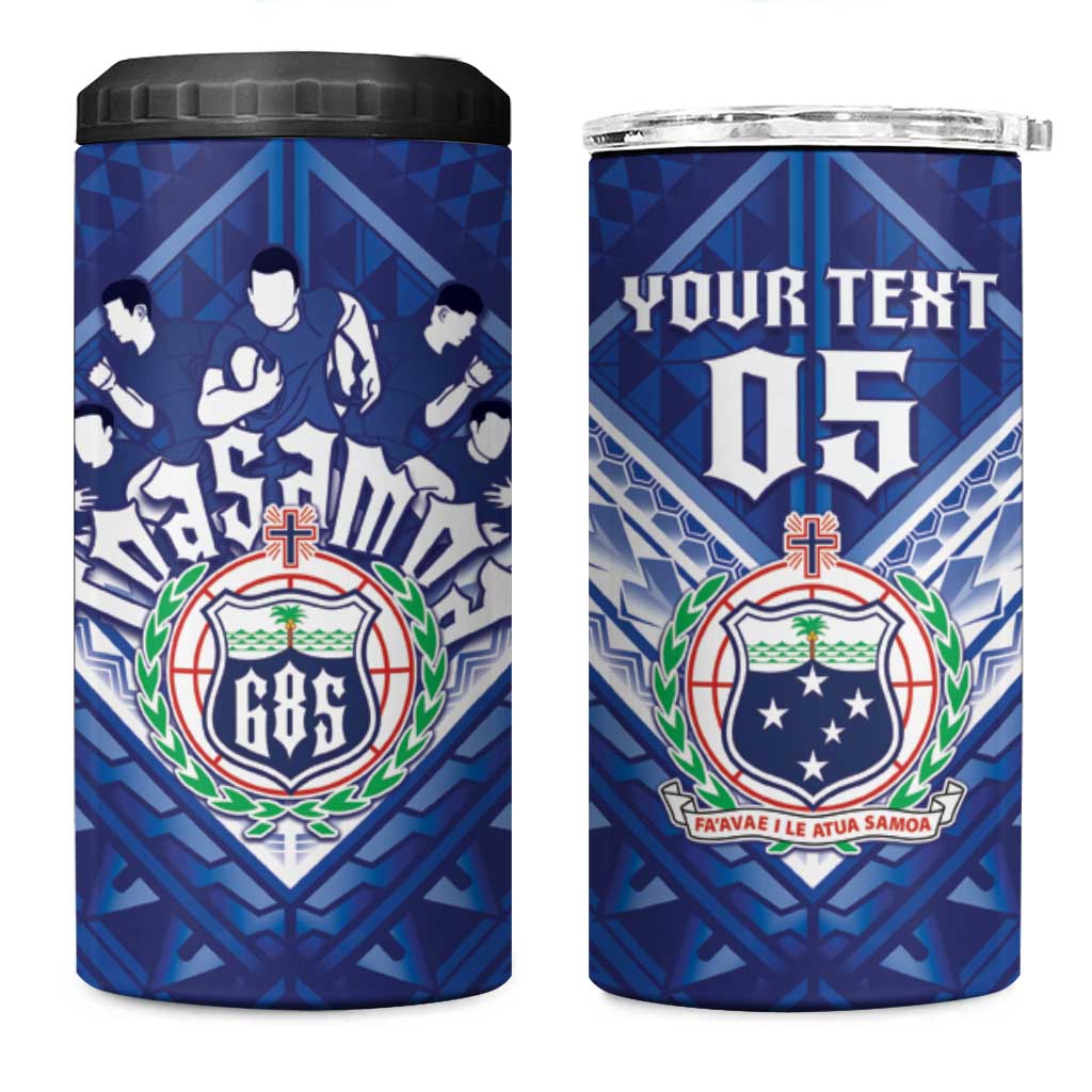 Toa Samoa Rugby Custom 4 in 1 Can Cooler Tumbler Samoan Pride With Tribal Pattern LT05 One Size: 16 oz Blue - Polynesian Pride