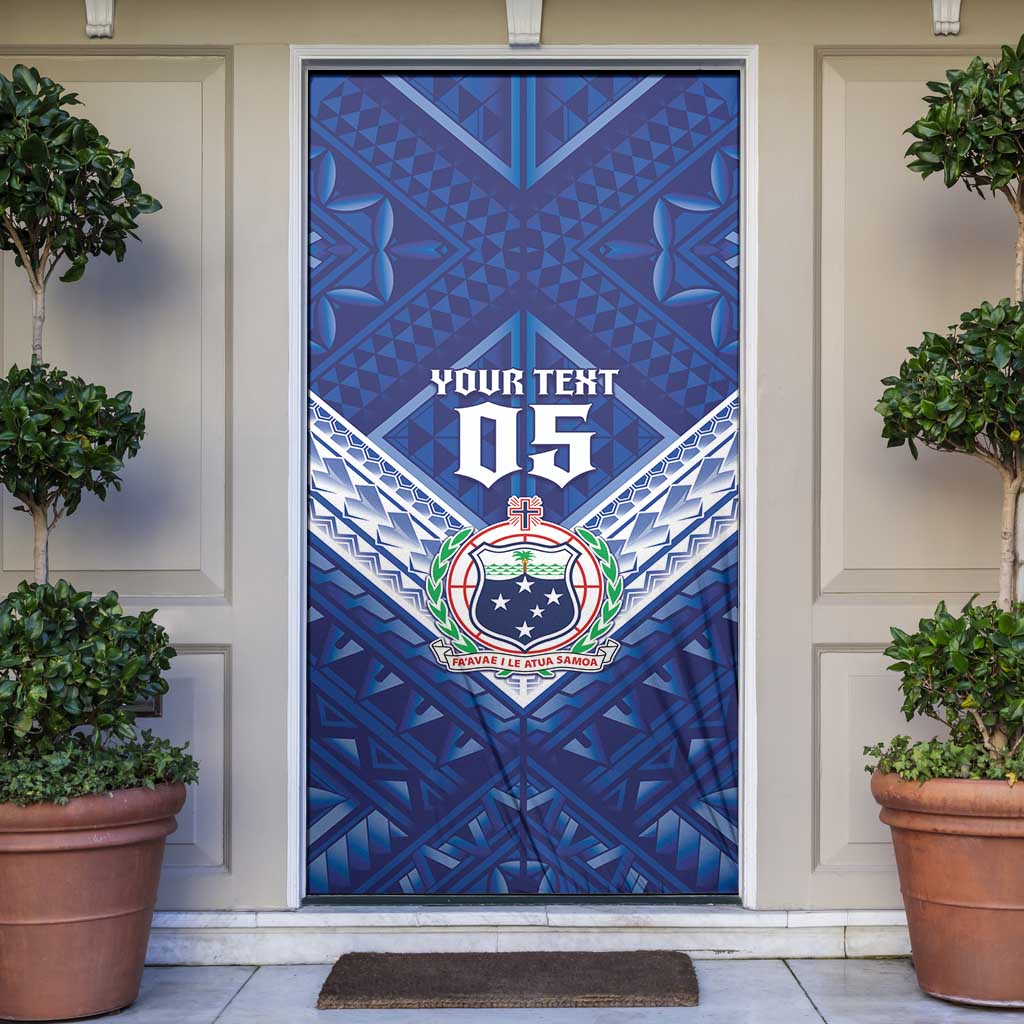 Toa Samoa Rugby Custom Door Cover Samoan Pride With Tribal Pattern LT05 Blue - Polynesian Pride