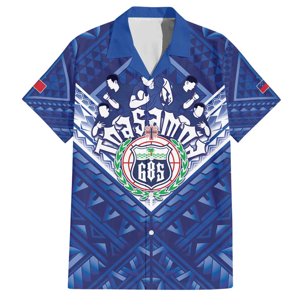 Toa Samoa Rugby Custom Hawaiian Shirt Samoan Pride With Tribal Pattern LT05 Blue - Polynesian Pride