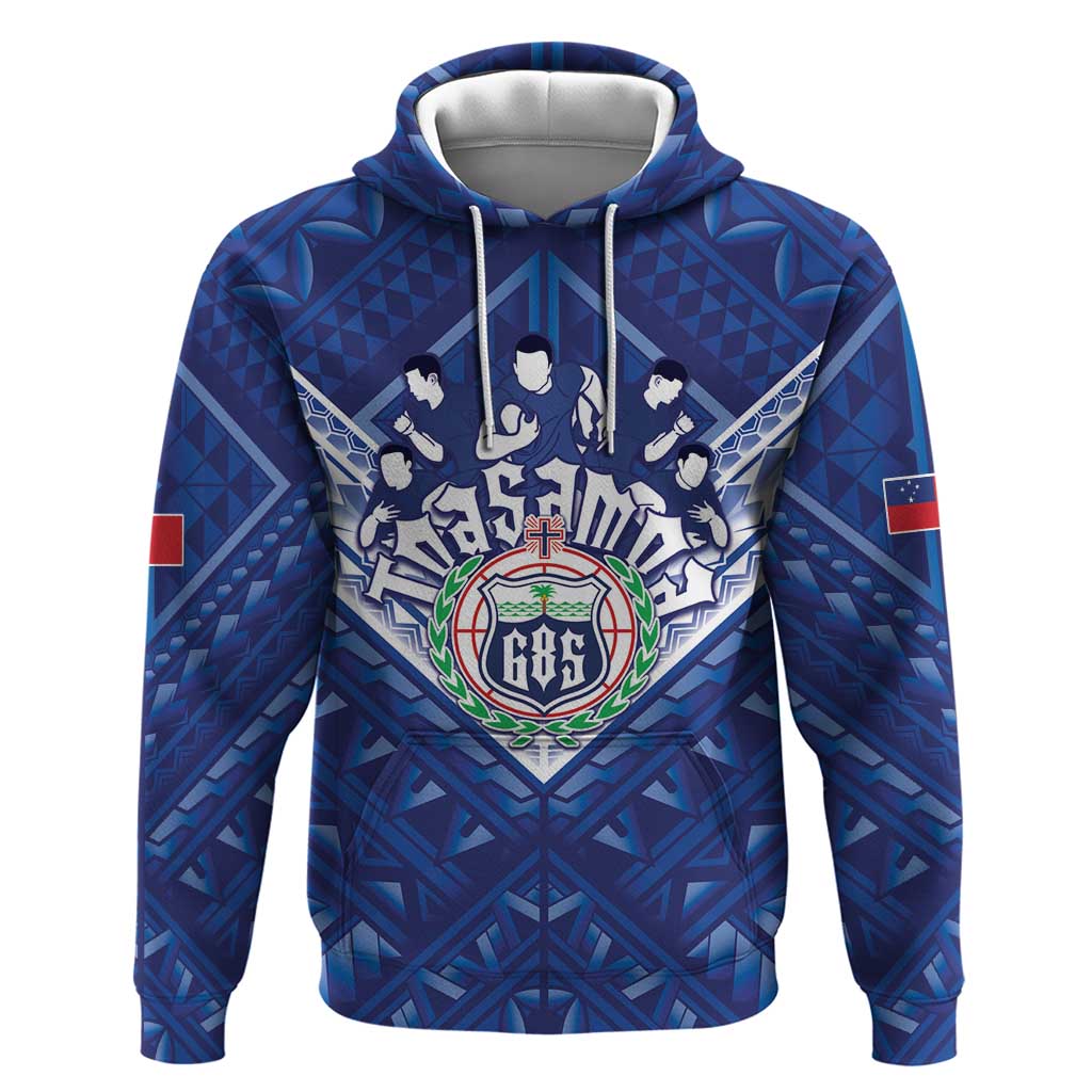 Toa Samoa Rugby Custom Hoodie Samoan Pride With Tribal Pattern LT05 Pullover Hoodie Blue - Polynesian Pride