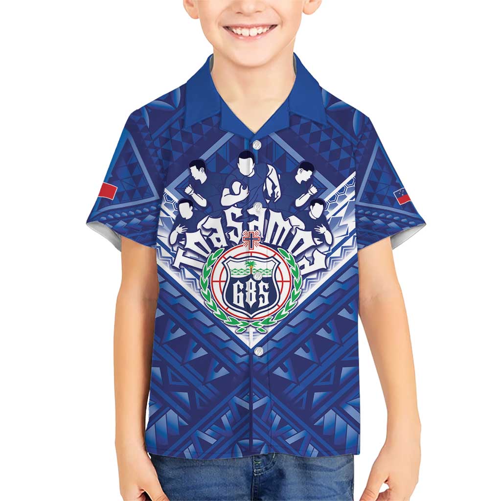 Toa Samoa Rugby Custom Kid Hawaiian Shirt Samoan Pride With Tribal Pattern LT05 Kid Blue - Polynesian Pride