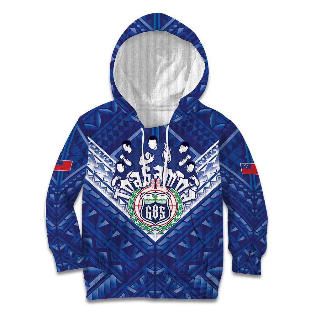 Toa Samoa Rugby Custom Kid Hoodie Samoan Pride With Tribal Pattern LT05 Hoodie Blue - Polynesian Pride