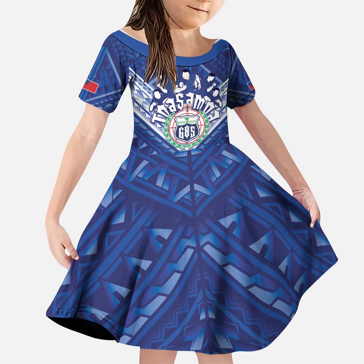 Toa Samoa Rugby Custom Kid Short Sleeve Dress Samoan Pride With Tribal Pattern LT05 KID Blue - Polynesian Pride