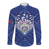 Toa Samoa Rugby Custom Long Sleeve Button Shirt Samoan Pride With Tribal Pattern LT05 Unisex Blue - Polynesian Pride