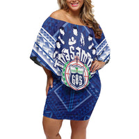 Toa Samoa Rugby Custom Off Shoulder Short Dress Samoan Pride With Tribal Pattern LT05 Women Blue - Polynesian Pride