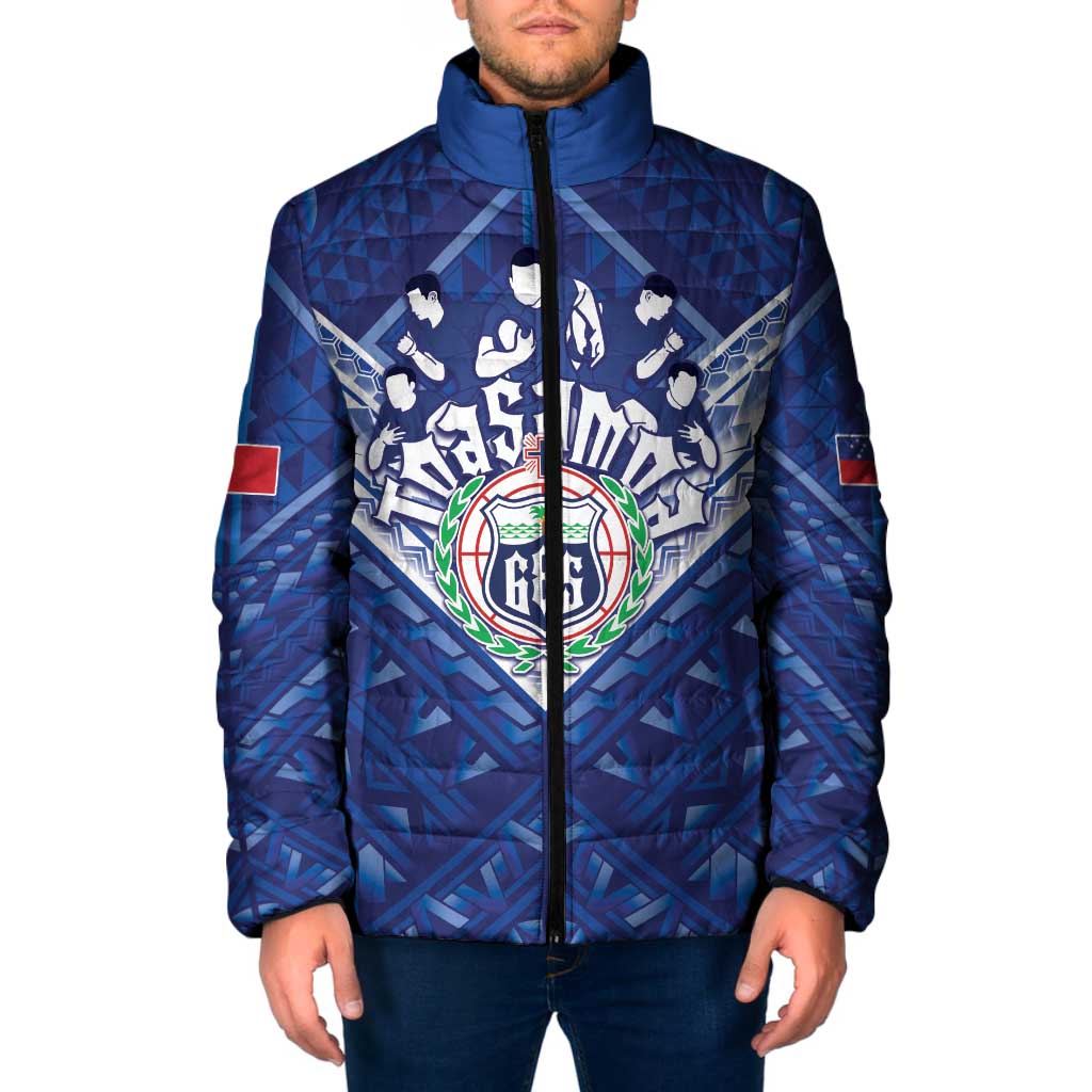 Toa Samoa Rugby Custom Padded Jacket Samoan Pride With Tribal Pattern LT05 Men Blue - Polynesian Pride
