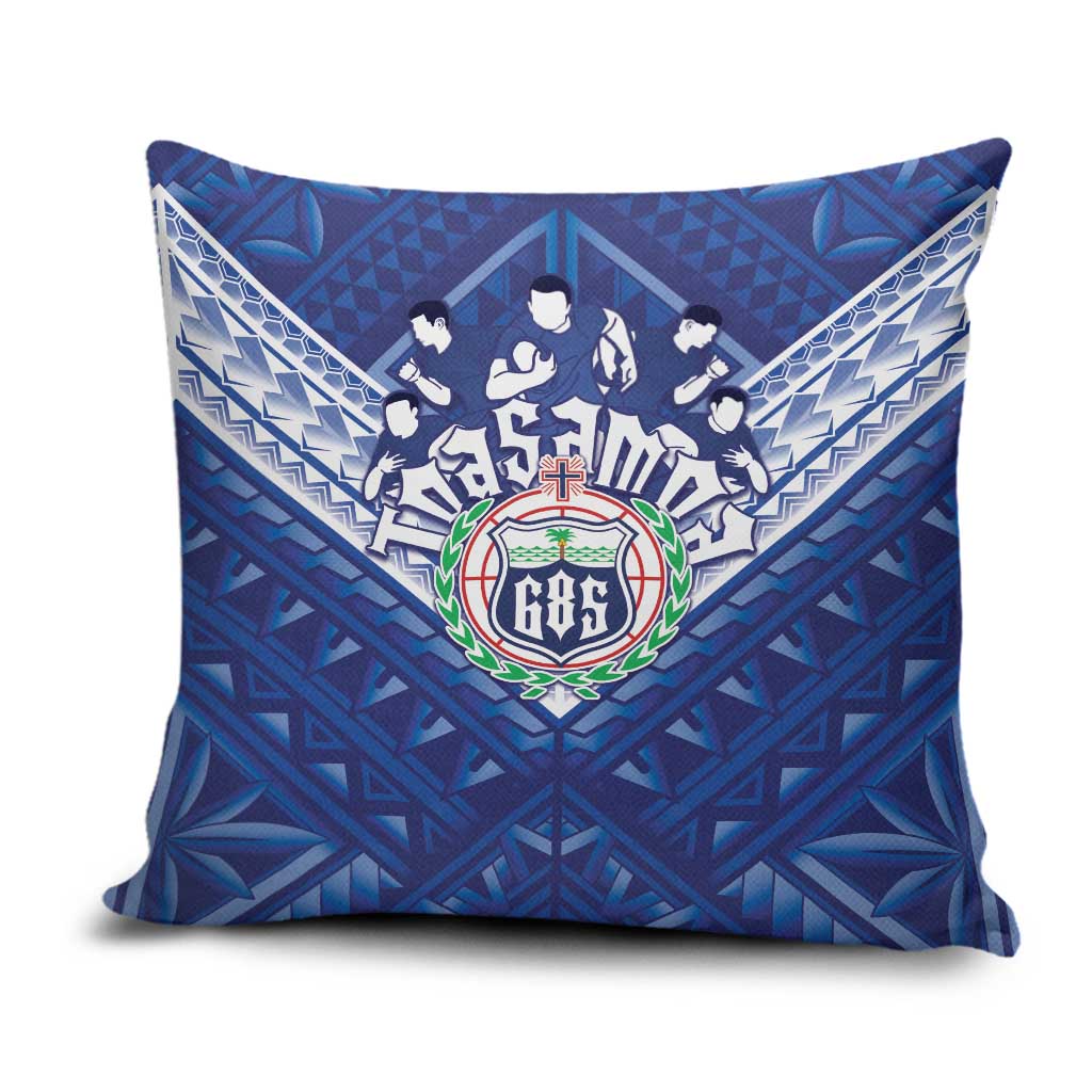 Toa Samoa Rugby Pillow Cover Samoan Pride With Tribal Pattern LT05 Blue - Polynesian Pride