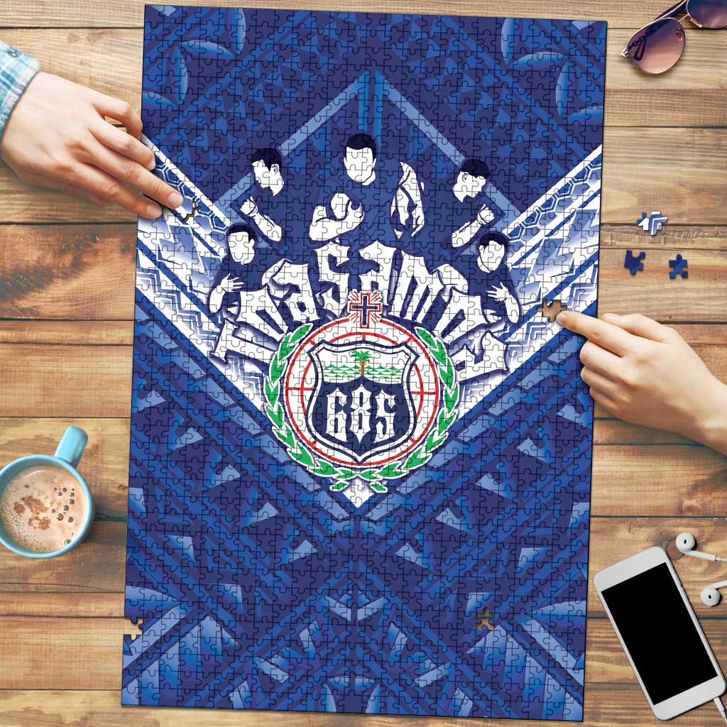 Toa Samoa Rugby Puzzle Samoan Pride With Tribal Pattern LT05 Blue - Polynesian Pride