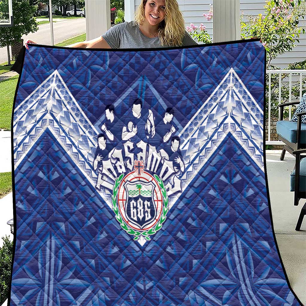 Toa Samoa Rugby Quilt Samoan Pride With Tribal Pattern LT05 Blue - Polynesian Pride