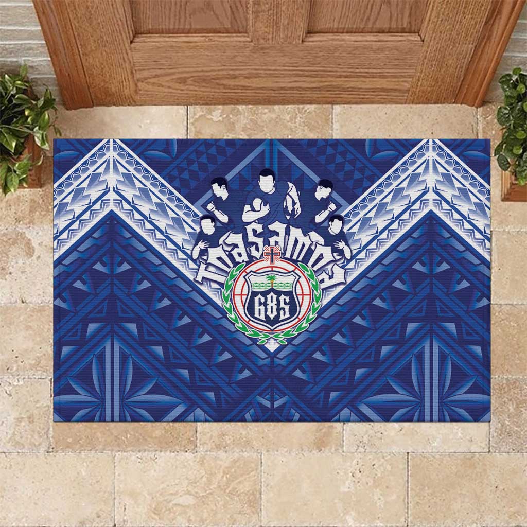 Toa Samoa Rugby Rubber Doormat Samoan Pride With Tribal Pattern LT05 Blue - Polynesian Pride