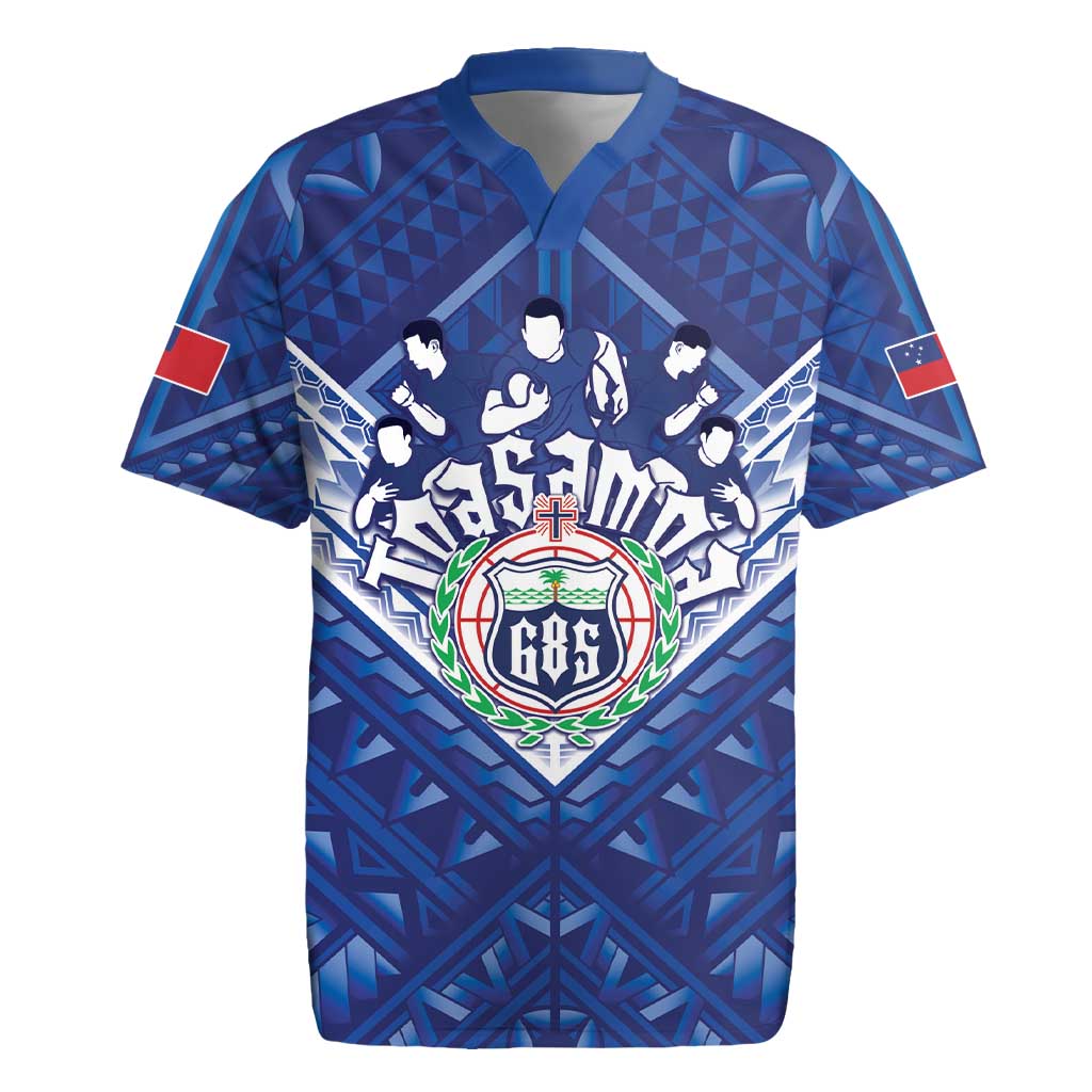 Toa Samoa Rugby Custom Rugby Jersey Samoan Pride With Tribal Pattern LT05 Blue - Polynesian Pride