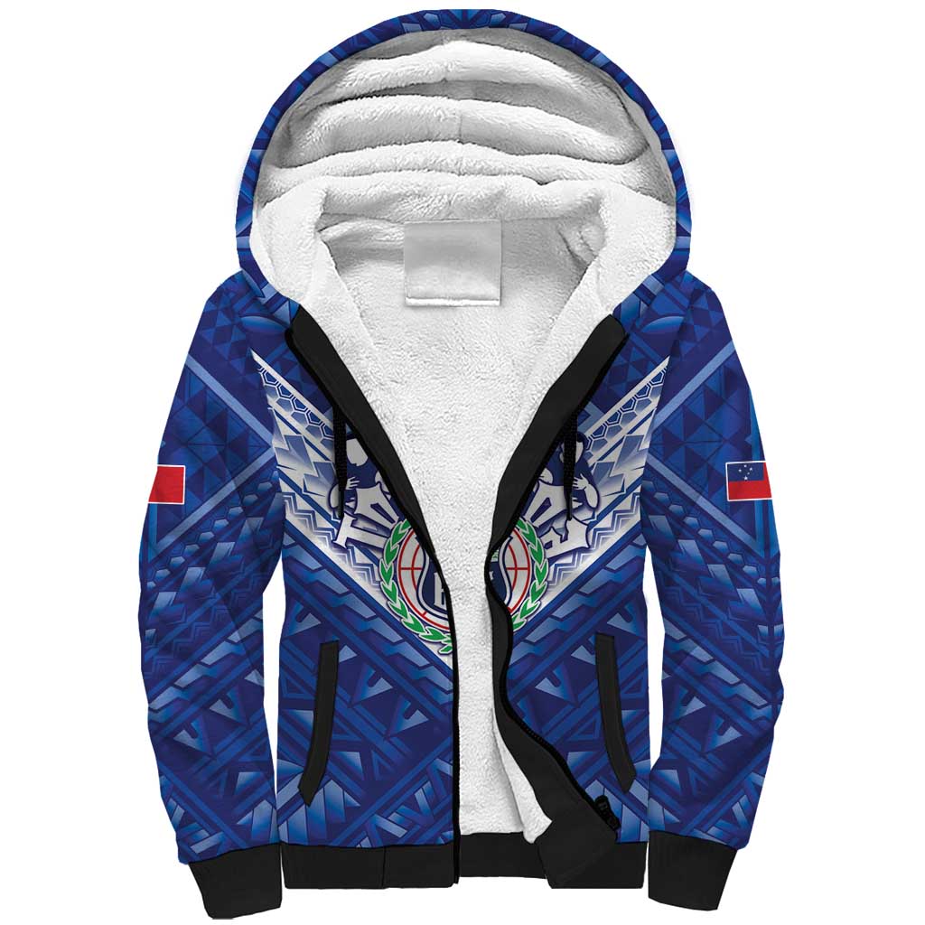 Toa Samoa Rugby Custom Sherpa Hoodie Samoan Pride With Tribal Pattern LT05 Unisex Blue - Polynesian Pride