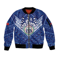 Toa Samoa Rugby Custom Sleeve Zip Bomber Jacket Samoan Pride With Tribal Pattern LT05 Unisex Blue - Polynesian Pride