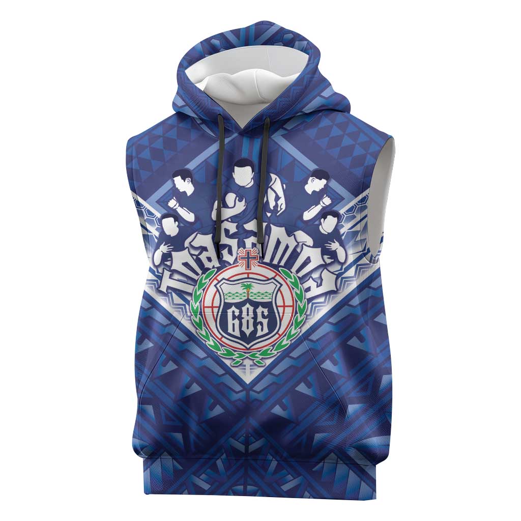Toa Samoa Rugby Custom Sleeveless Hoodie Samoan Pride With Tribal Pattern LT05 Blue - Polynesian Pride