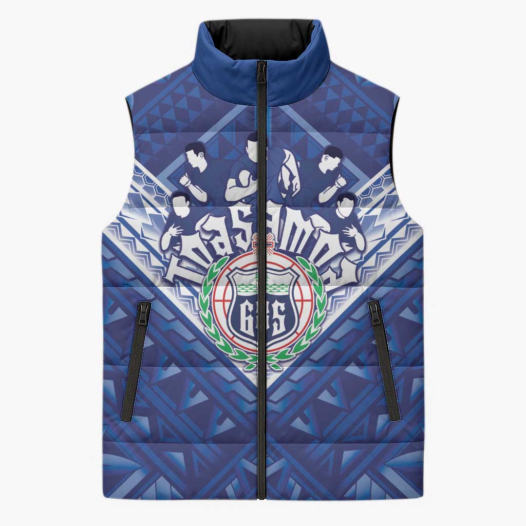 Toa Samoa Rugby Custom Sleeveless Puffer Jacket Samoan Pride With Tribal Pattern LT05 Unisex Blue - Polynesian Pride