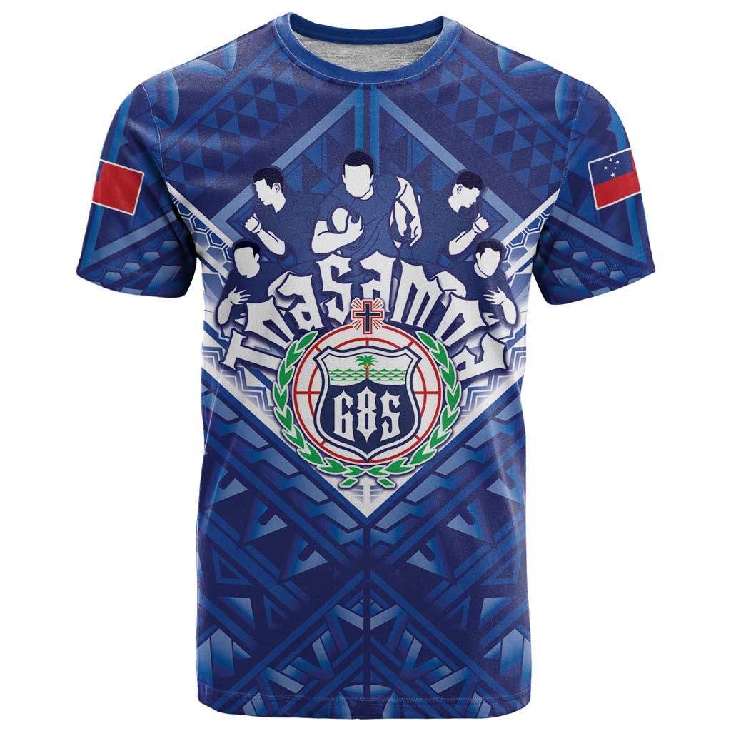 Toa Samoa Rugby Custom T Shirt Samoan Pride With Tribal Pattern LT05 Blue - Polynesian Pride