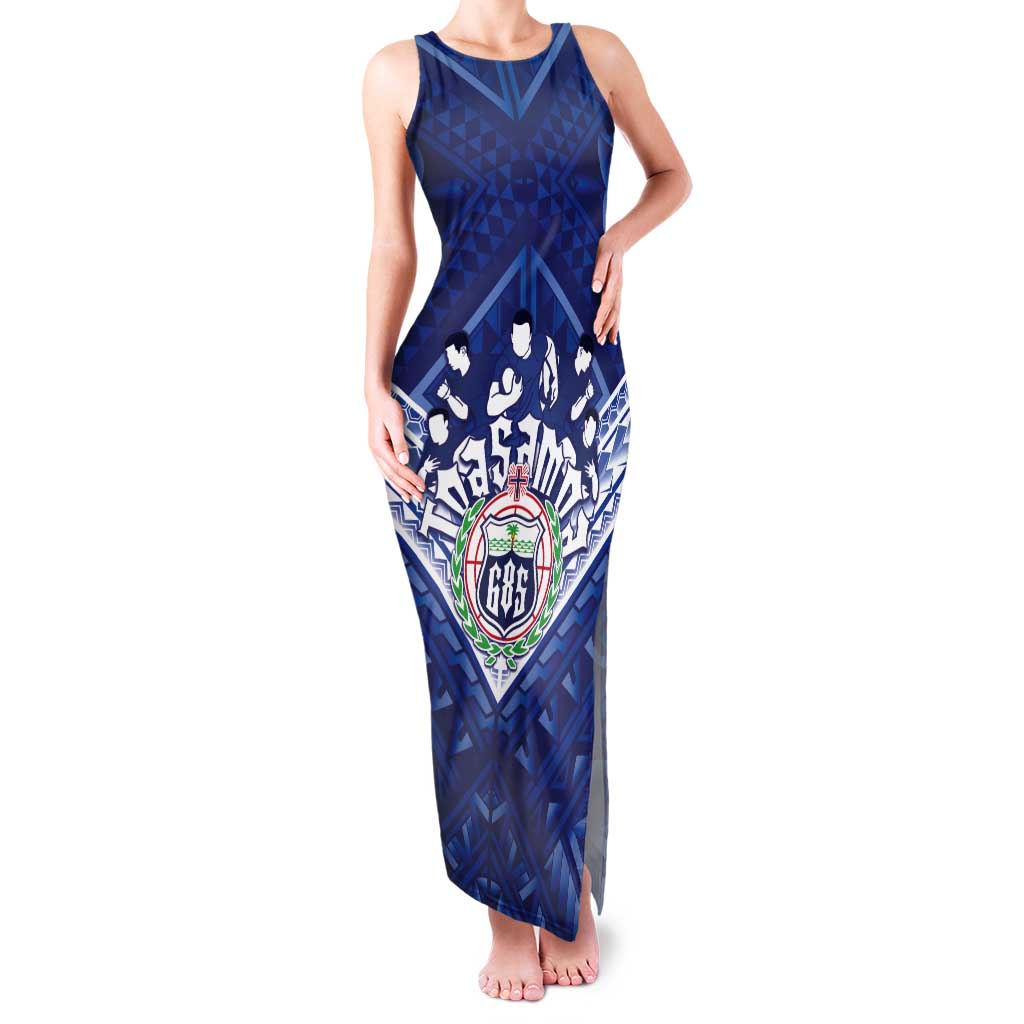 Toa Samoa Rugby Custom Tank Maxi Dress Samoan Pride With Tribal Pattern LT05 Women Blue - Polynesian Pride