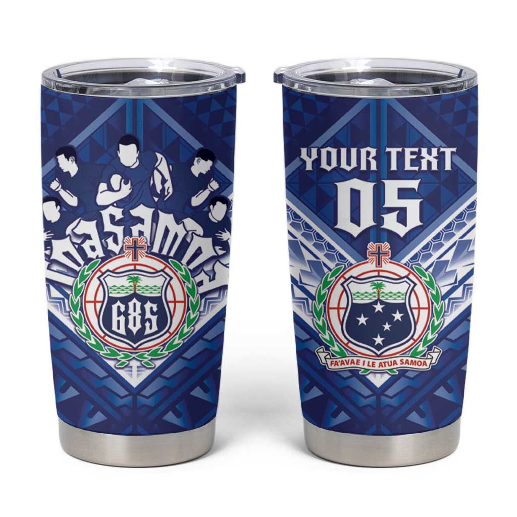 Toa Samoa Rugby Custom Tumbler Cup Samoan Pride With Tribal Pattern LT05 Blue - Polynesian Pride