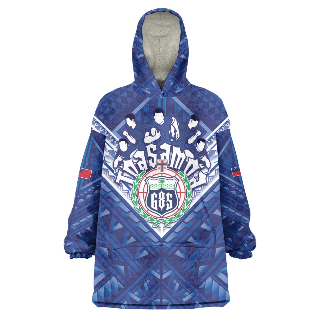 Toa Samoa Rugby Custom Wearable Blanket Hoodie Samoan Pride With Tribal Pattern LT05 One Size Blue - Polynesian Pride