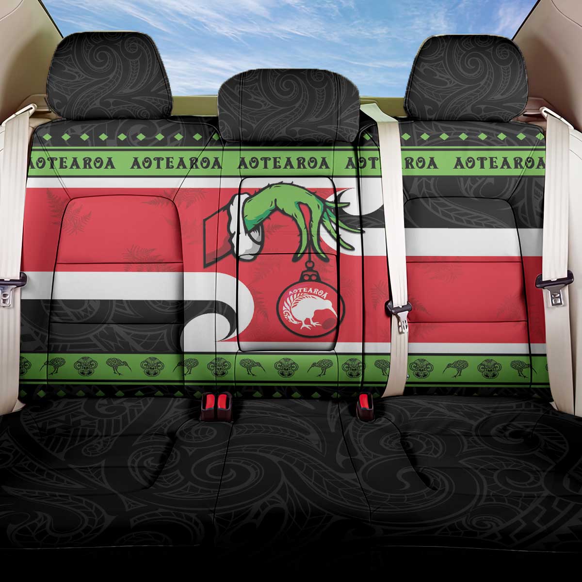 New Zealand Funny Christmas Back Car Seat Cover Maori Tiki LT05 One Size Black - Polynesian Pride