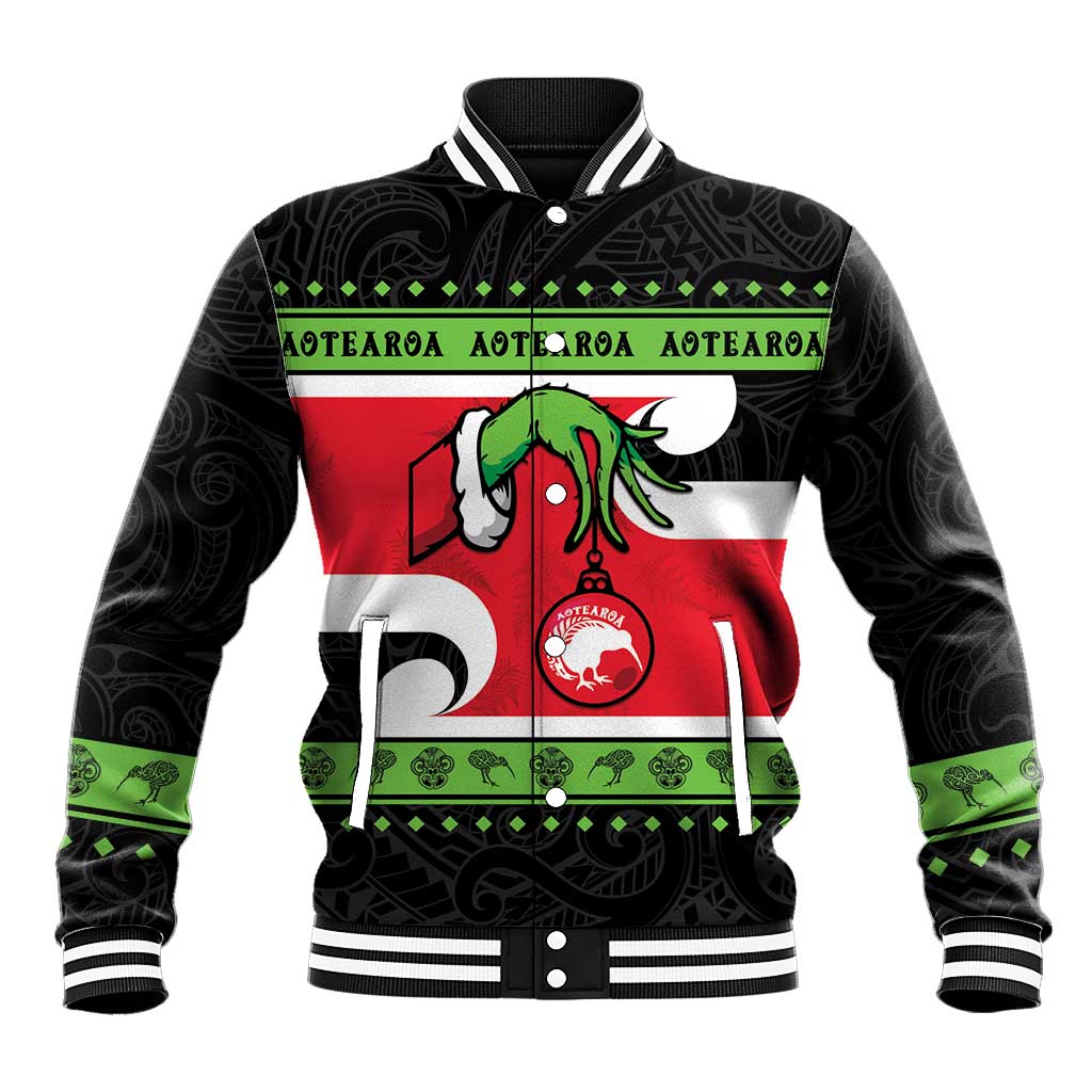 New Zealand Funny Christmas Baseball Jacket Maori Tiki LT05 Unisex Black - Polynesian Pride