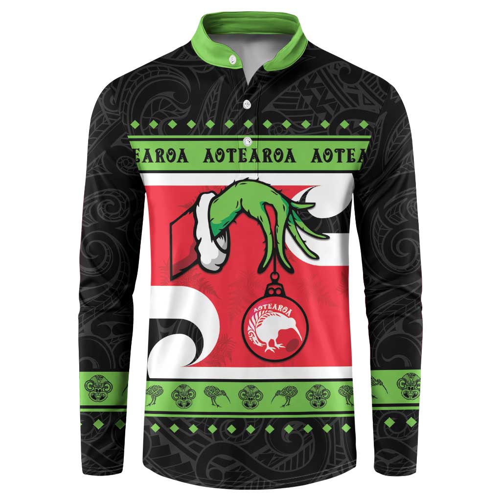 New Zealand Funny Christmas Button Sweatshirt Maori Tiki LT05 Black - Polynesian Pride