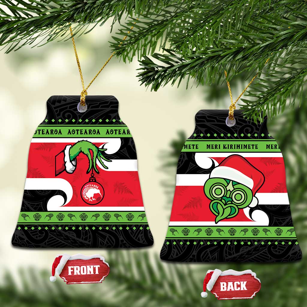 New Zealand Funny Christmas Ceramic Ornament Maori Tiki LT05 Bell Flake Black - Polynesian Pride