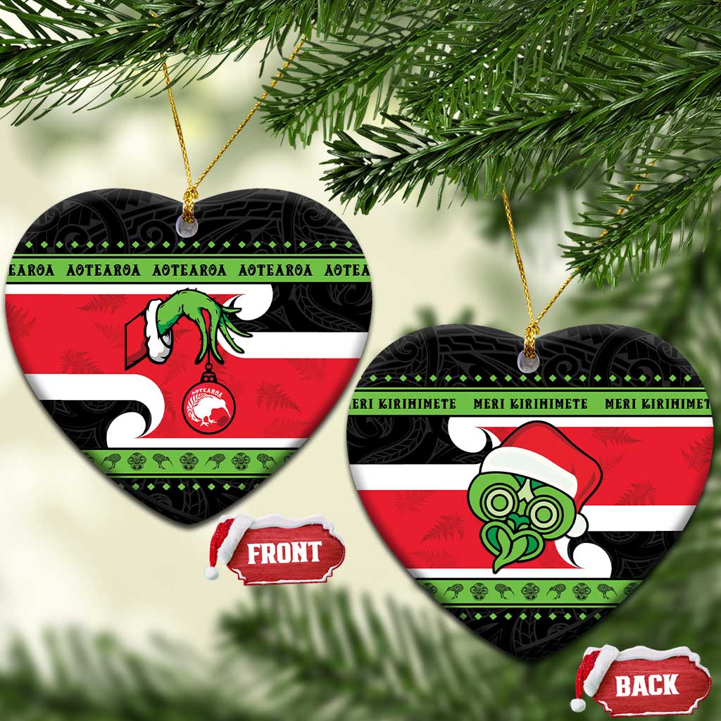 New Zealand Funny Christmas Ceramic Ornament Maori Tiki LT05 Heart Black - Polynesian Pride