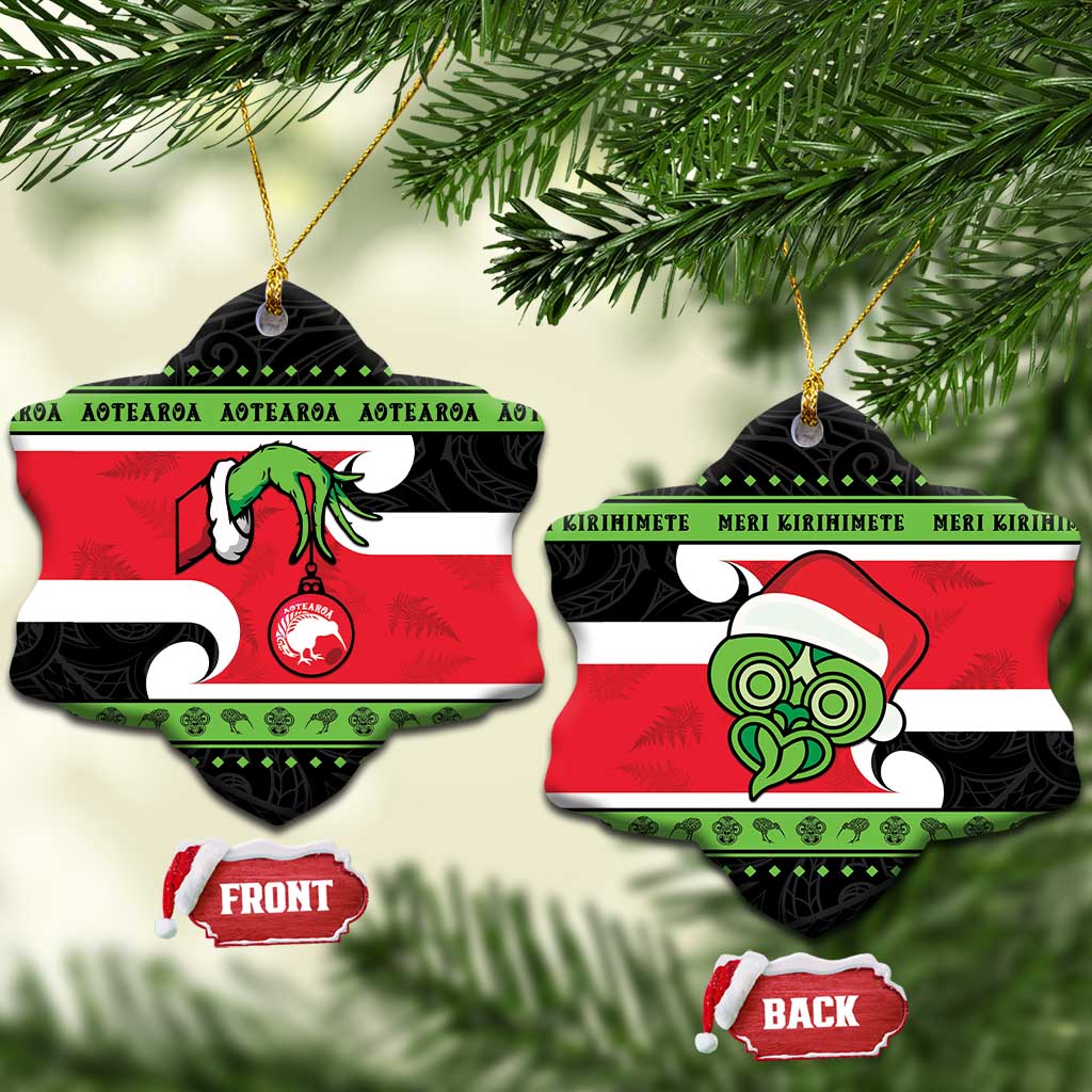 New Zealand Funny Christmas Ceramic Ornament Maori Tiki LT05 Snow Flake Black - Polynesian Pride