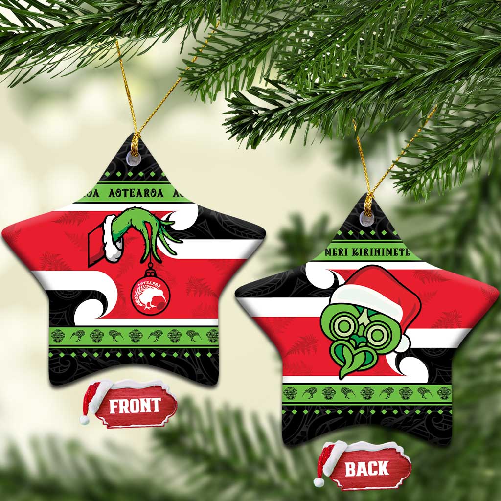 New Zealand Funny Christmas Ceramic Ornament Maori Tiki LT05 Star Black - Polynesian Pride