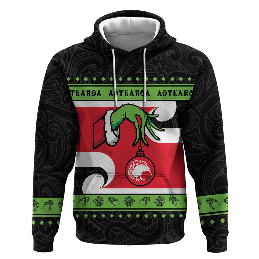 New Zealand Funny Christmas Hoodie Maori Tiki LT05 Pullover Hoodie Black - Polynesian Pride
