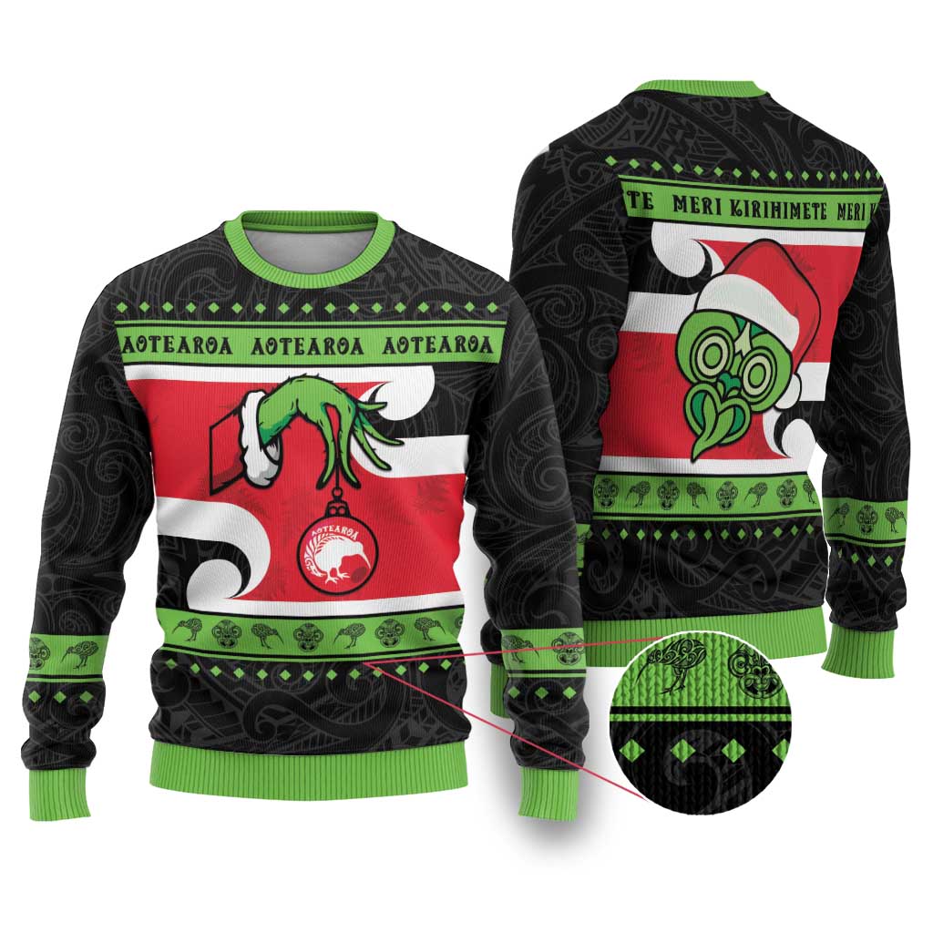 New Zealand Funny Christmas Ugly Christmas Sweater Maori Tiki LT05 Black - Polynesian Pride