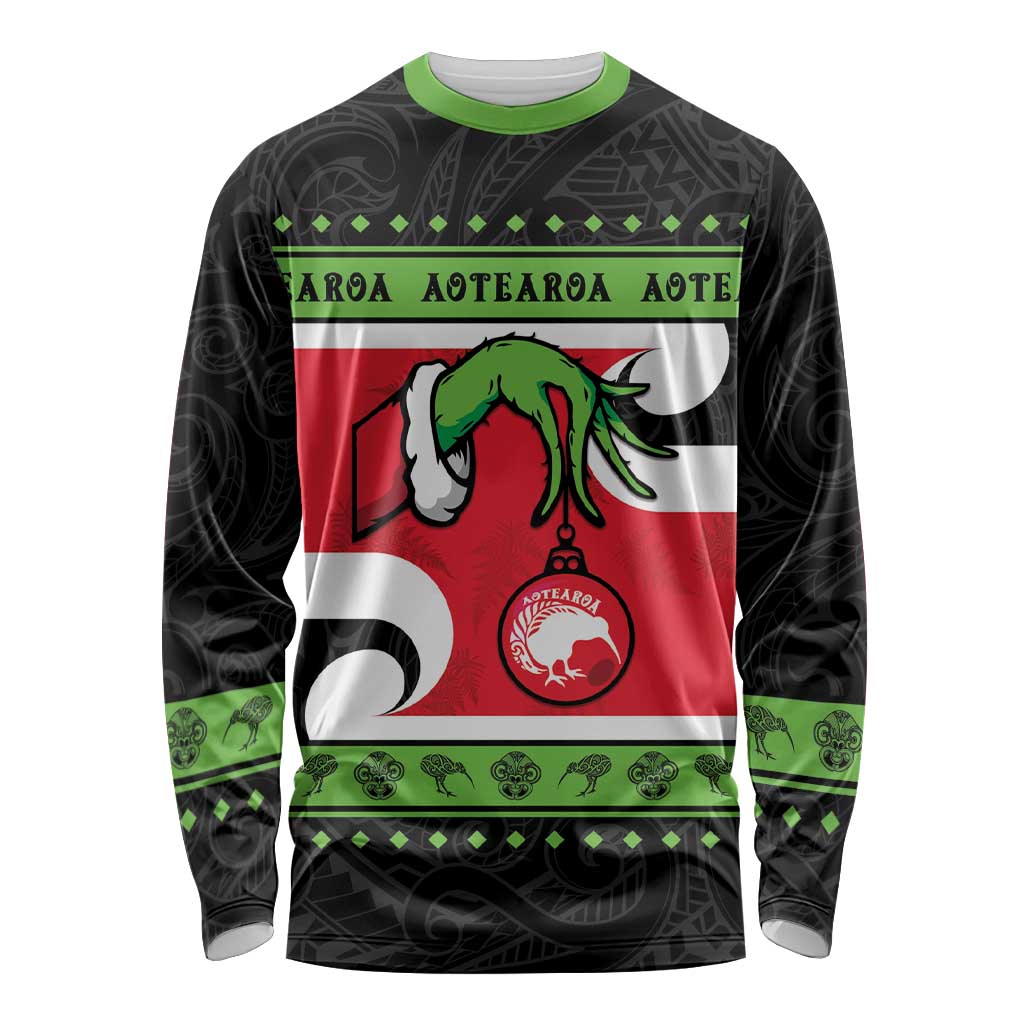New Zealand Funny Christmas Long Sleeve Shirt Maori Tiki LT05 Unisex Black - Polynesian Pride