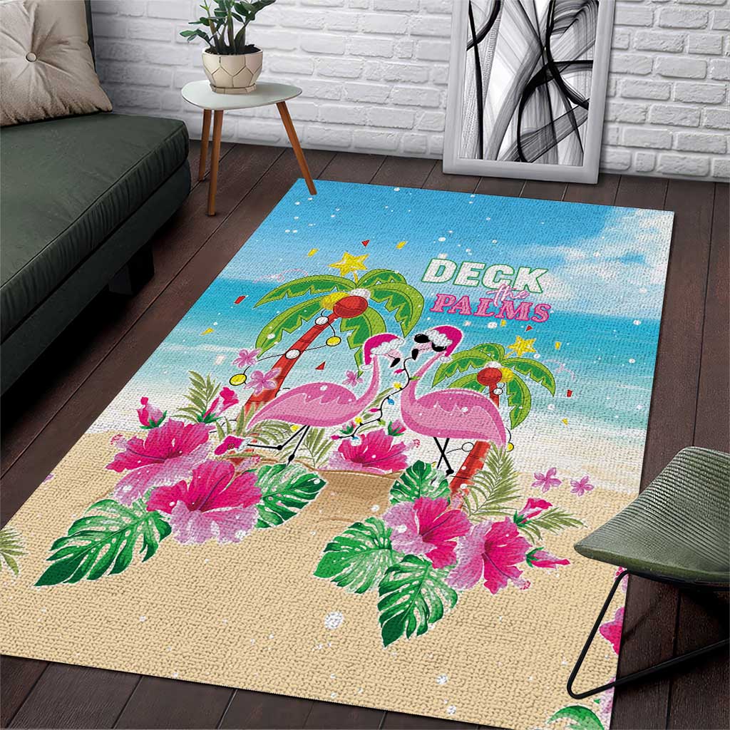Hawaii Christmas Area Rug Deck The Palms Holiday Flamingos LT05 Blue - Polynesian Pride