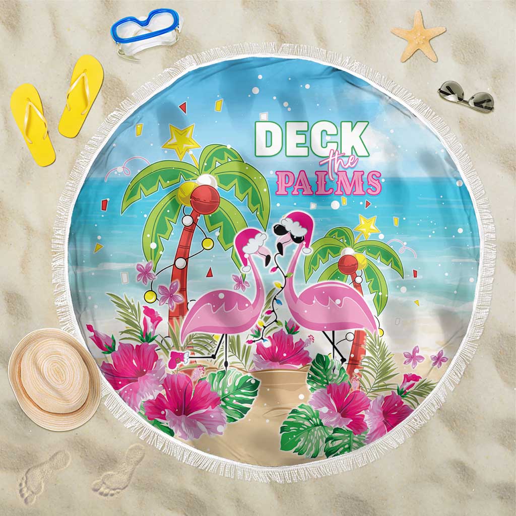 Hawaii Christmas Beach Blanket Deck The Palms Holiday Flamingos LT05 One Size 150cm Blue - Polynesian Pride