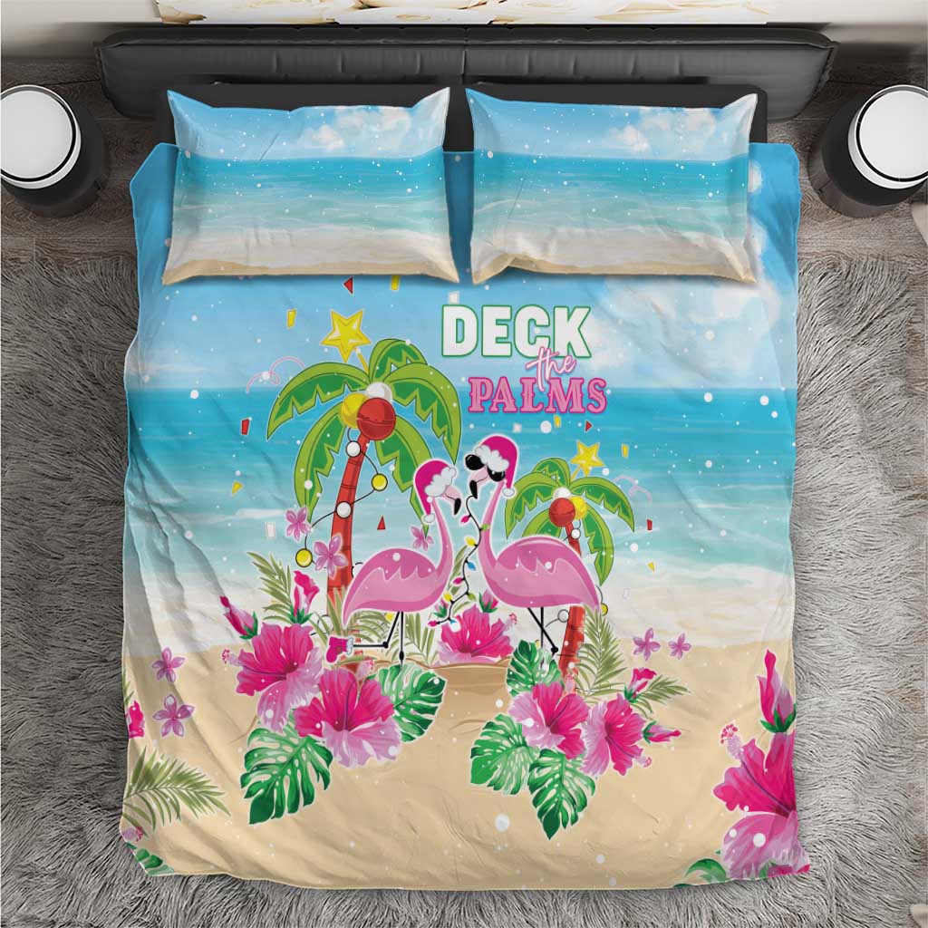 Hawaii Christmas Bedding Set Deck The Palms Holiday Flamingos LT05 Blue - Polynesian Pride