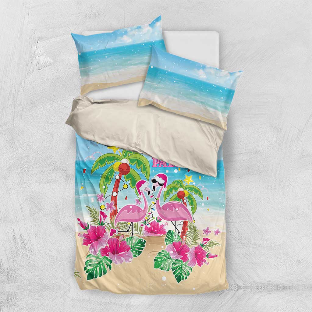 Hawaii Christmas Bedding Set Deck The Palms Holiday Flamingos LT05 US Twin 172cm x 218cm Blue - Polynesian Pride