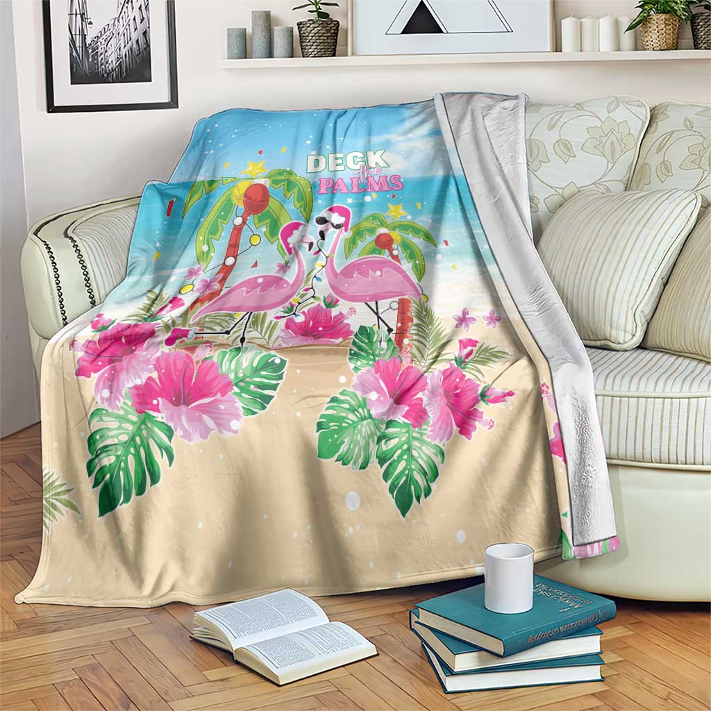 Hawaii Christmas Blanket Deck The Palms Holiday Flamingos LT05 Blue - Polynesian Pride