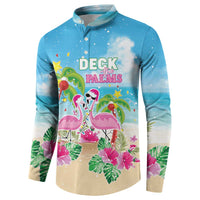 Hawaii Christmas Button Sweatshirt Deck The Palms Holiday Flamingos LT05 - Polynesian Pride