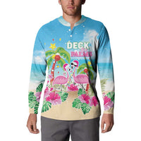 Hawaii Christmas Button Sweatshirt Deck The Palms Holiday Flamingos LT05 - Polynesian Pride