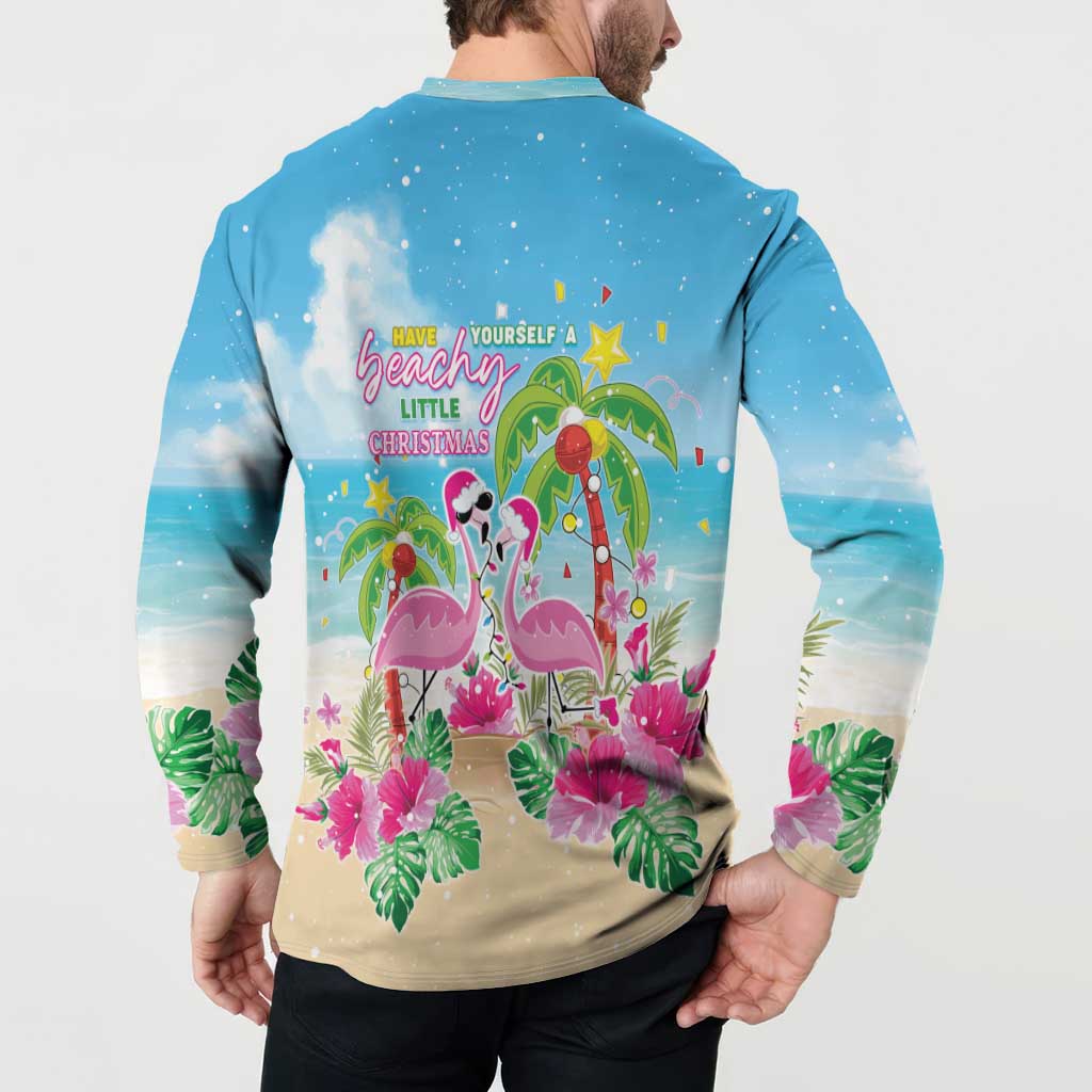Hawaii Christmas Button Sweatshirt Deck The Palms Holiday Flamingos LT05 - Polynesian Pride